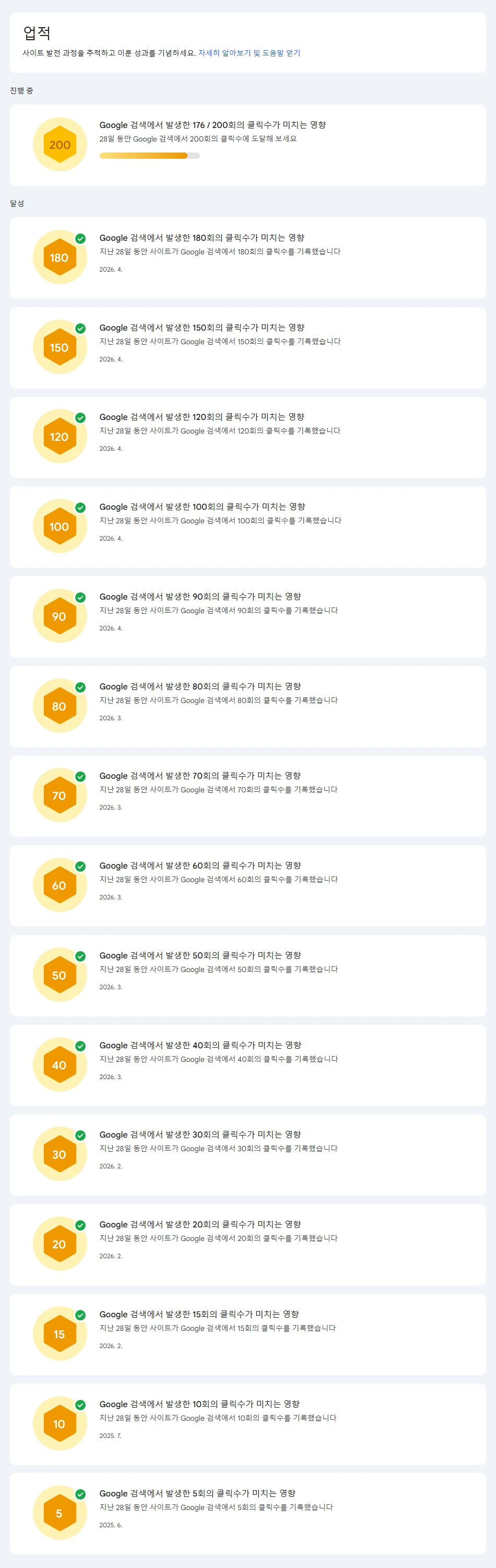 구글 서치 콘솔 업적