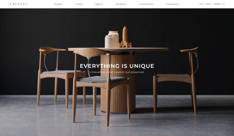 프리미엄 원목 의자와 테이블 등 디자인 가구를 판매하는 가구 브랜드 쇼핑몰 홈페이지